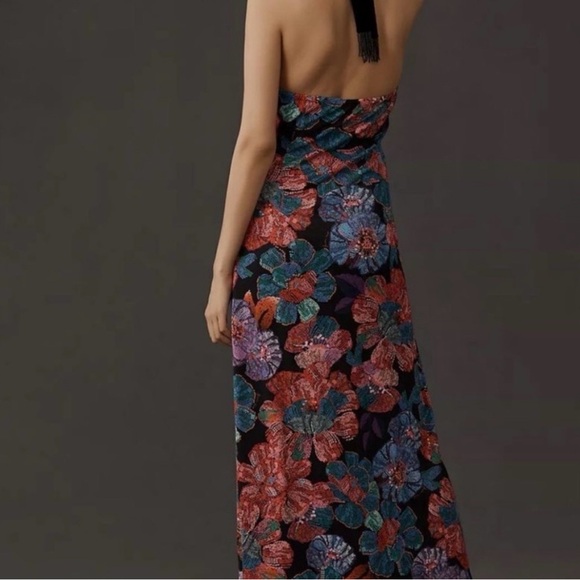 Anthropologie Farm Rio Pink Combo Mosaic Bloom Halter Maxi Dress Size Medium New - Picture 3 of 9